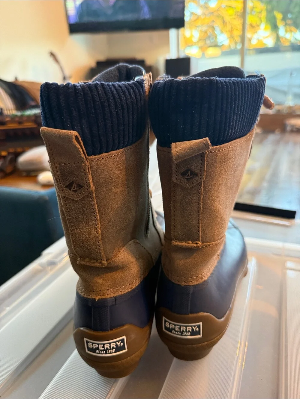 Sperry Navy and Tan Lace-Up Waterproof Winter Ducky Boots